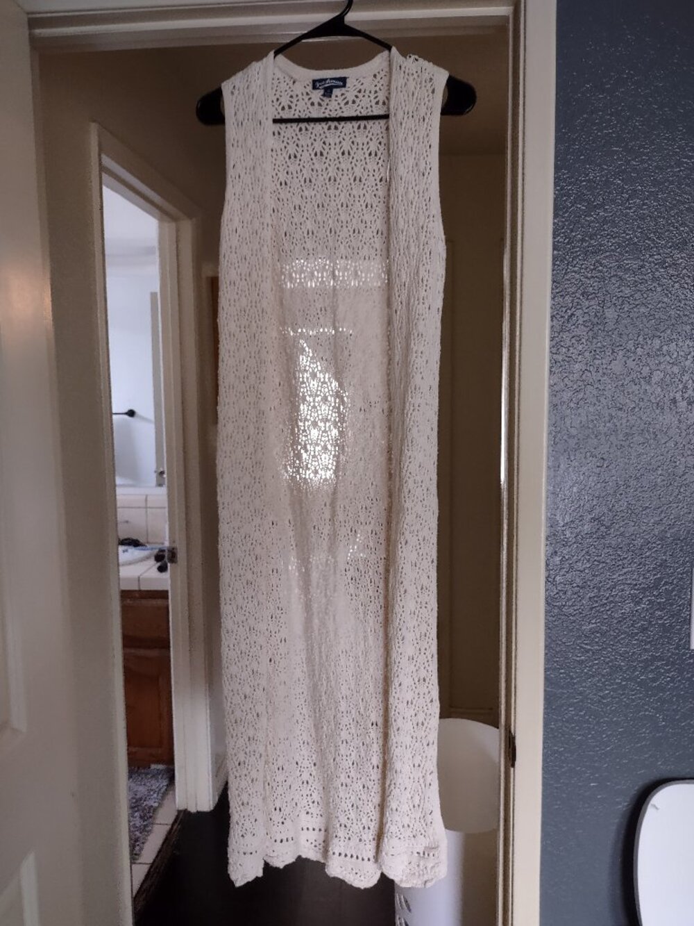 Freshman Ivory Crochet Duster Vest Boho Festival Layering Piece